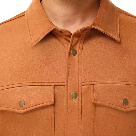 Frye Men's Classic Faux Suede Shirt Jacket Chest Pockets Size XXL Toffee NWT - Picture 2 of 11